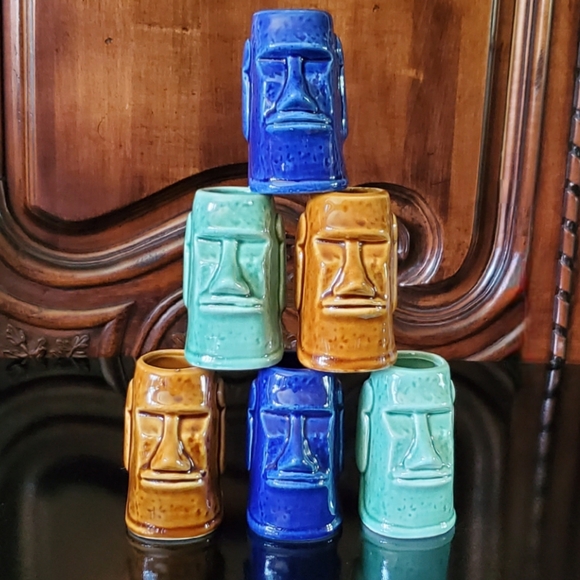 (3) 2.5oz Ceramic Tiki Easter Island Moai Shot Glasses NEW - Picture 14 of 15